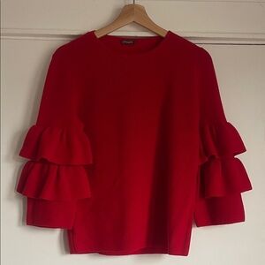J. McLaughlin Bold Red Ruffle Sleeve Blouse